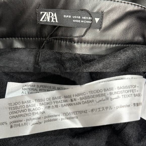 Zara High Rise Front Seam Kick-Out Faux Leather Pants Black w/ Zipper size S - Picture 4 of 5